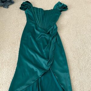 Green corset off the shoulder dress